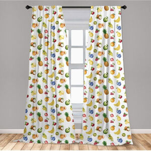 Lunarable Nature Curtains, Watercolor Style Effect Fruits Like Banana Grape New